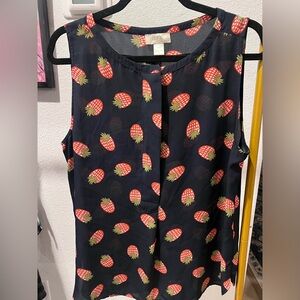 Loft Navy Strawberry Sleeveless Blouse Top